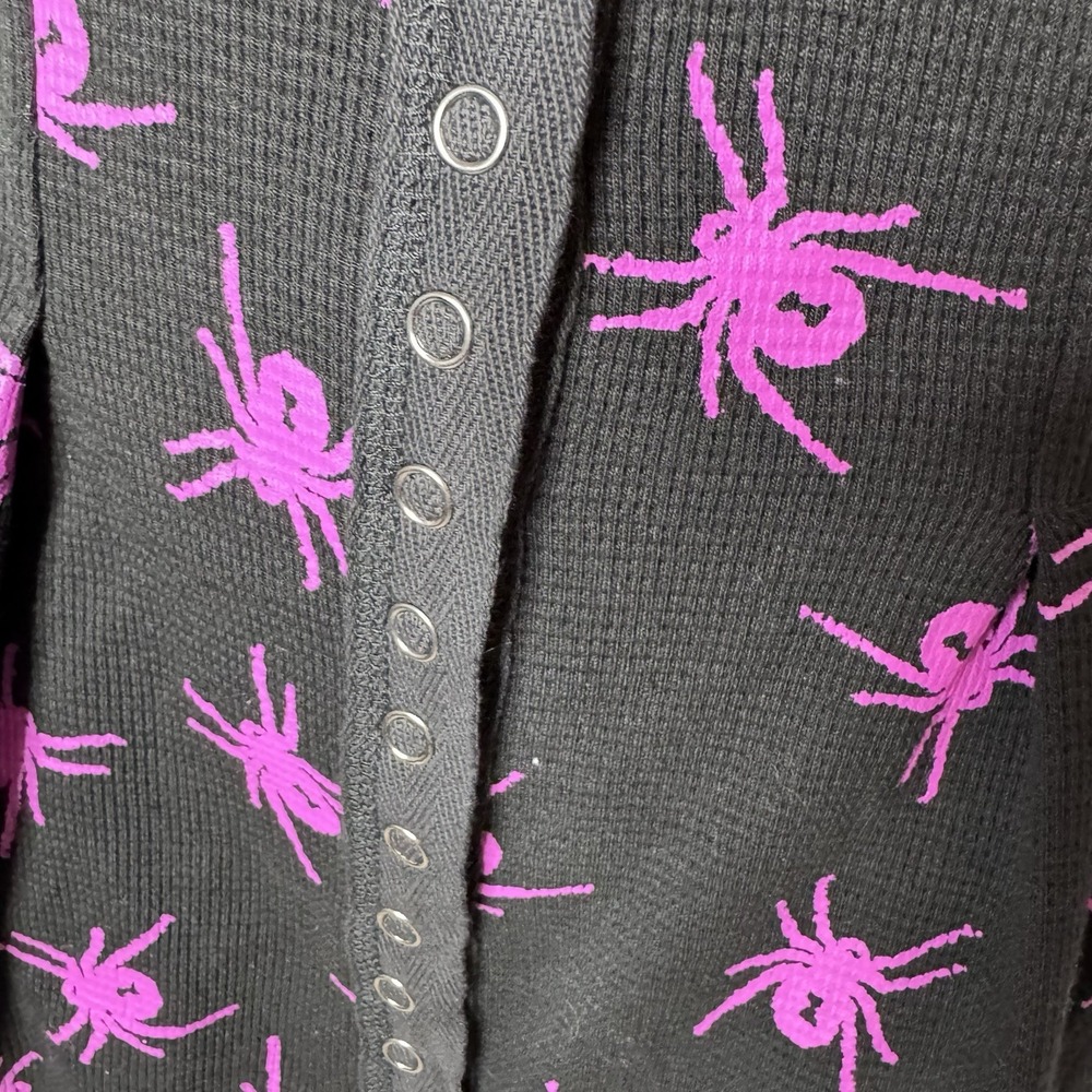 Betsey Johnson Y2K Spider Thermal Dress Sz  XS Black Pink Goth Witchy Hoodie - Picture 3 of 16